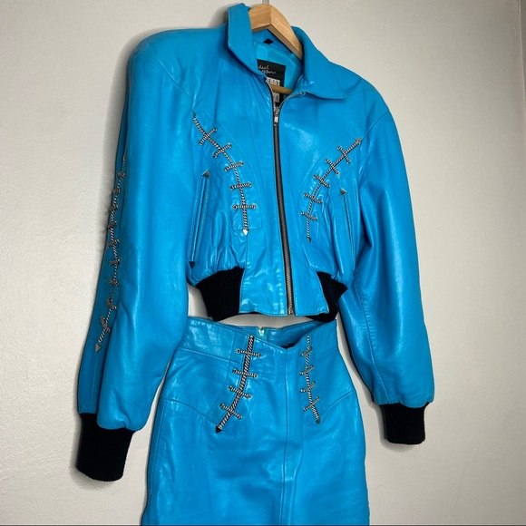 Vintage Michael Hoban North Beach Leather Bomber Style Jacket with Skirt C1 - Picture 3 of 10